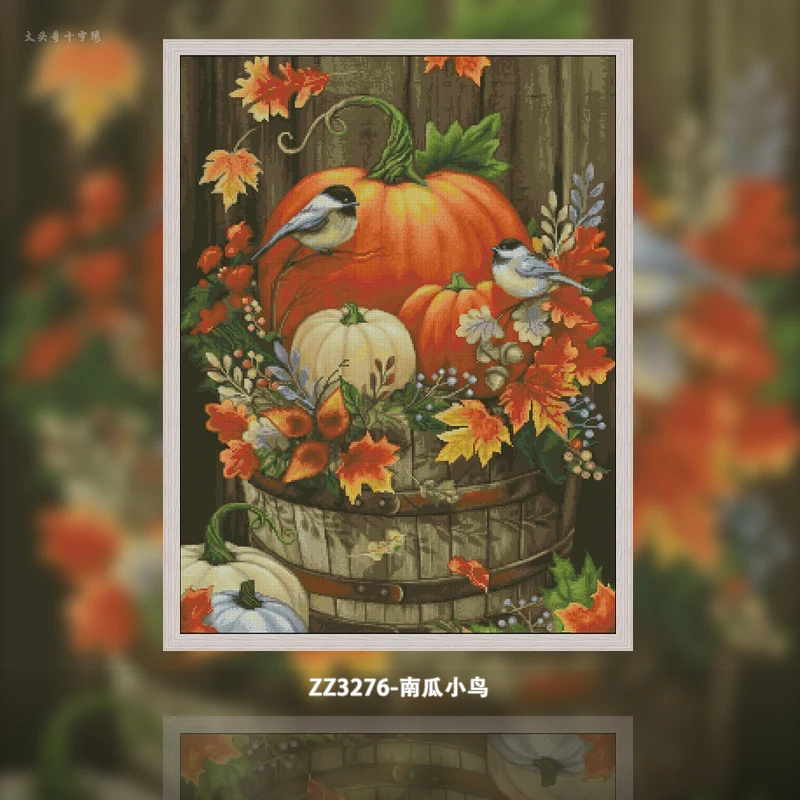 Cross Stitch Stamped Kits Beginners - [ZZ3276-Pumpkin Bird] | Beginner DIY Stamped