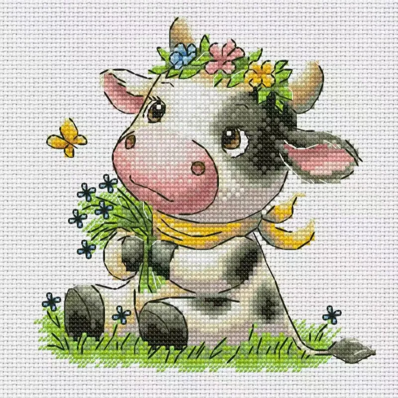 Cross Stitch Stamped Kits Beginners - [CC2949-Cute Little Cow] | DIY Stamped