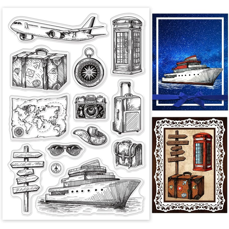 Clear Silicone Stamps For Card Making - Travel Silicone Clear Stamp Airplane Map
