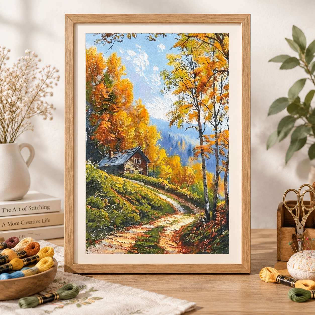 Cross Stitch Stamped Kits Beginners - [ZZ9250-Autumn Forest Cabin] DIY Stamped Cross
