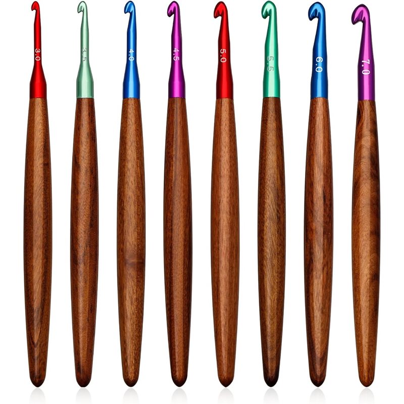 Wooden Crochet Hooks Ergonomic Handle - AB34-Aluminum Crochet Hooks With Wooden Handle,