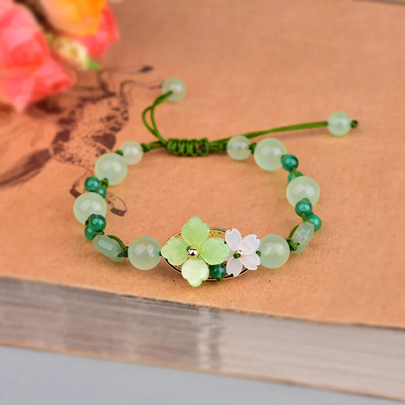 Green Jade Flower Bracelet Amu - Beading ulasan dan harga