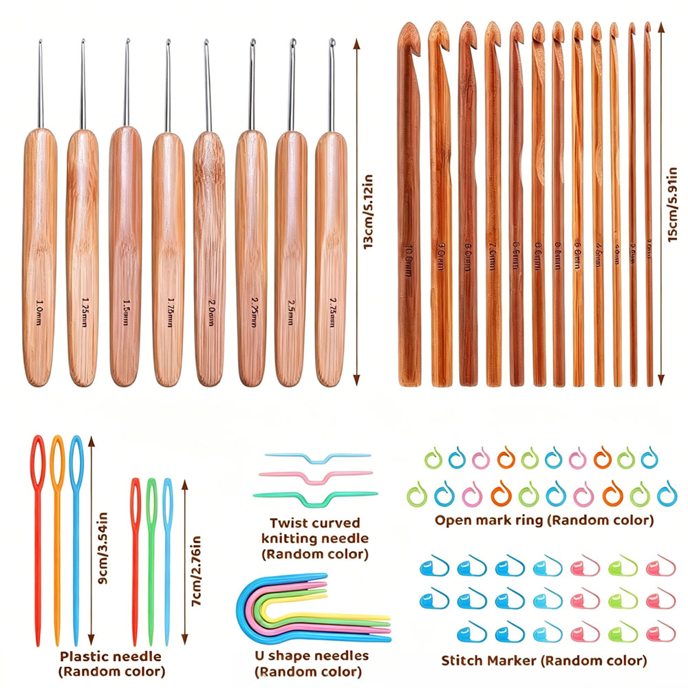 74pcs Bamboo Crochet Hooks Set - Sewing ulasan dan harga