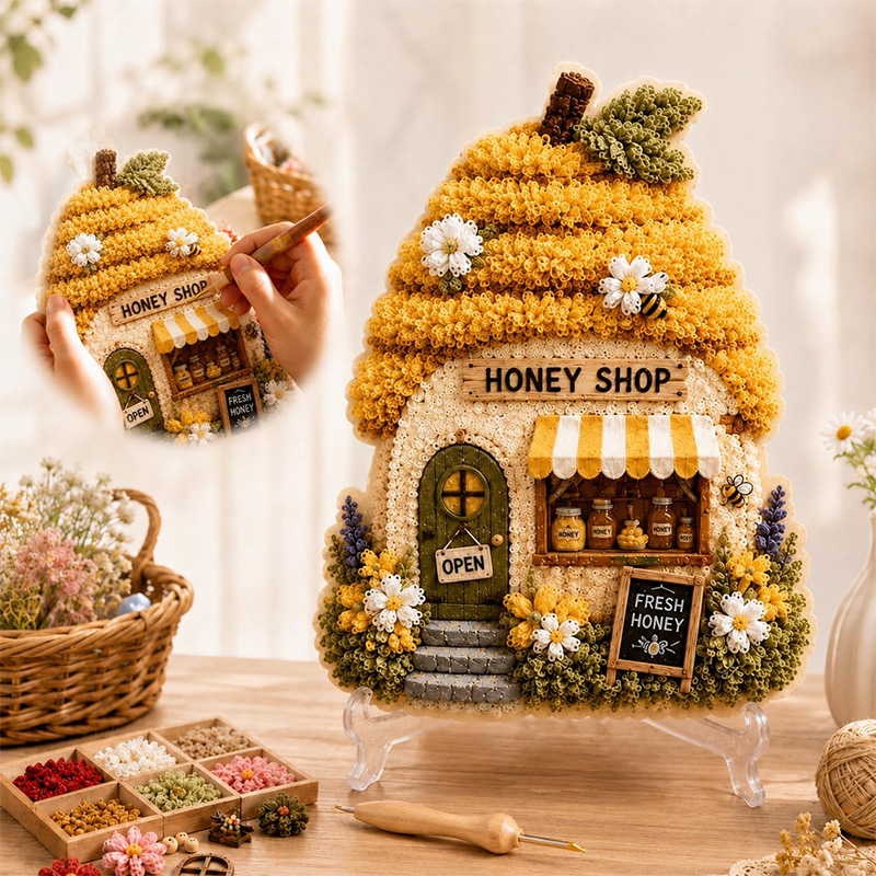 3D Mushroom House Poke Art DIY - Sewing ulasan dan harga