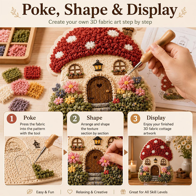 3D Mushroom House Poke Art DIY - Sewing ulasan dan harga