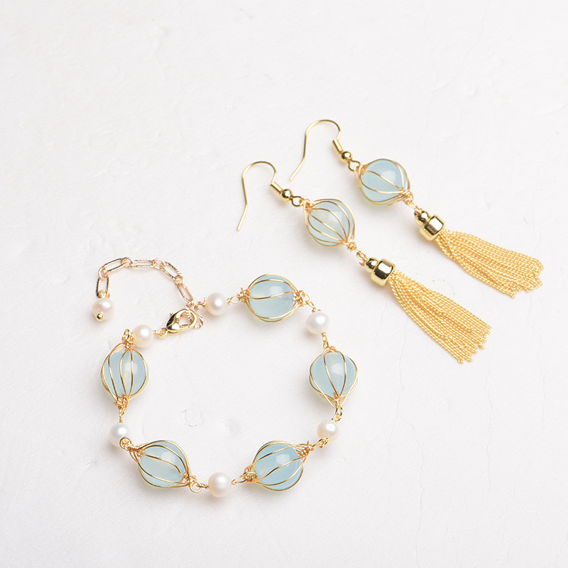 Blue Natural Jade Bead Earring - Beading ulasan dan harga