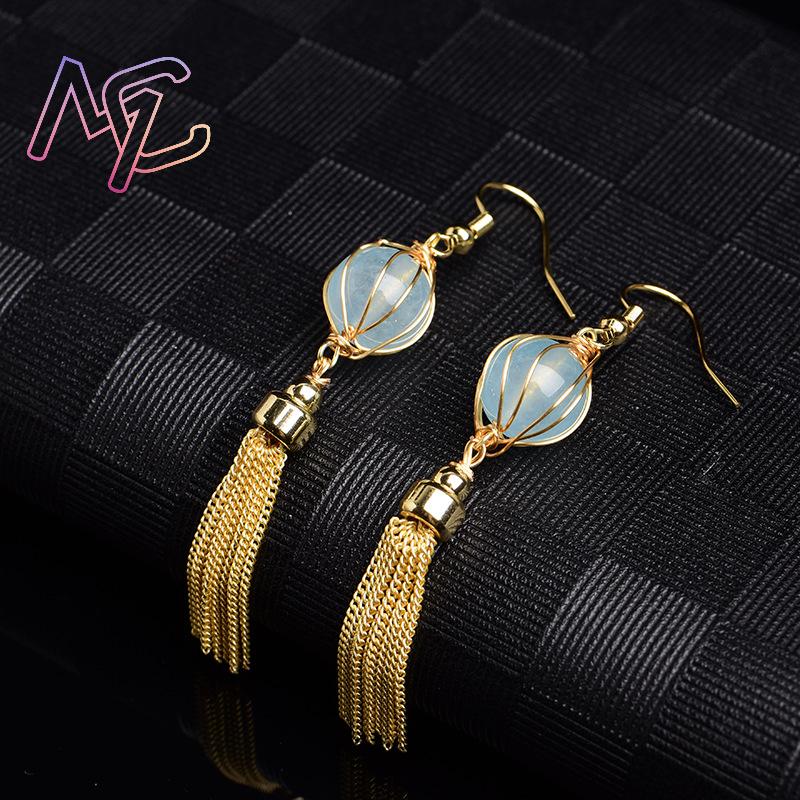 Blue Natural Jade Bead Earring - Beading ulasan dan harga