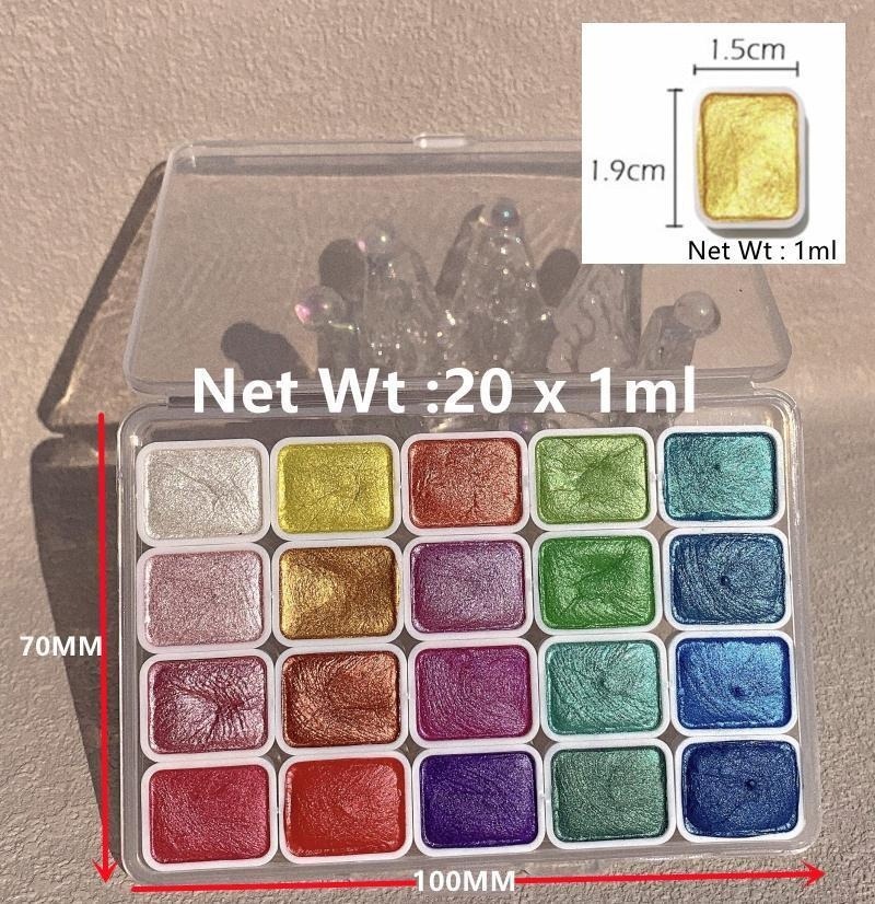 Pearlescent Paints Portable 20 - Watercolor Paint Set Solid Pigment ulasan dan harga