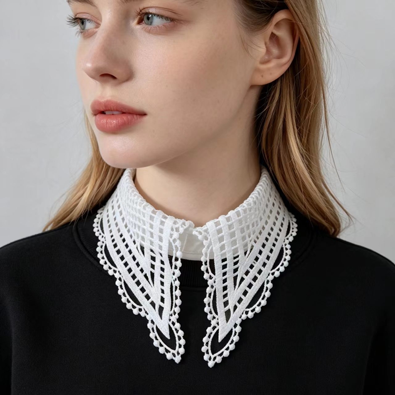 Lady White Ruffled False Colla - Embroidery ulasan dan harga