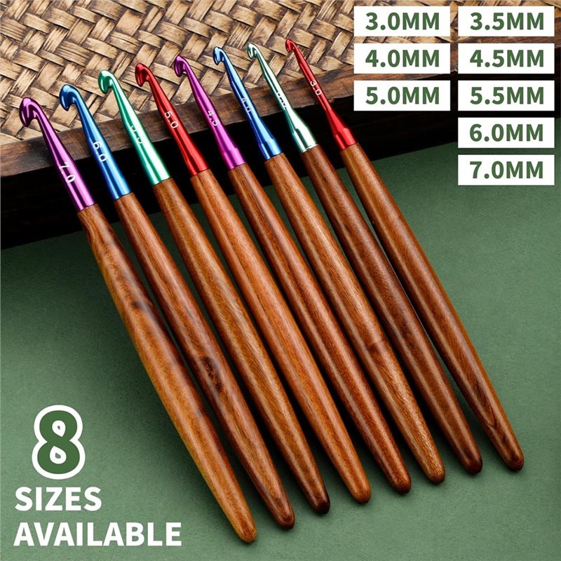 AB34-Aluminum Crochet Hooks Wi - Wooden Crochet Hooks Ergonomic Handle ulasan dan harga
