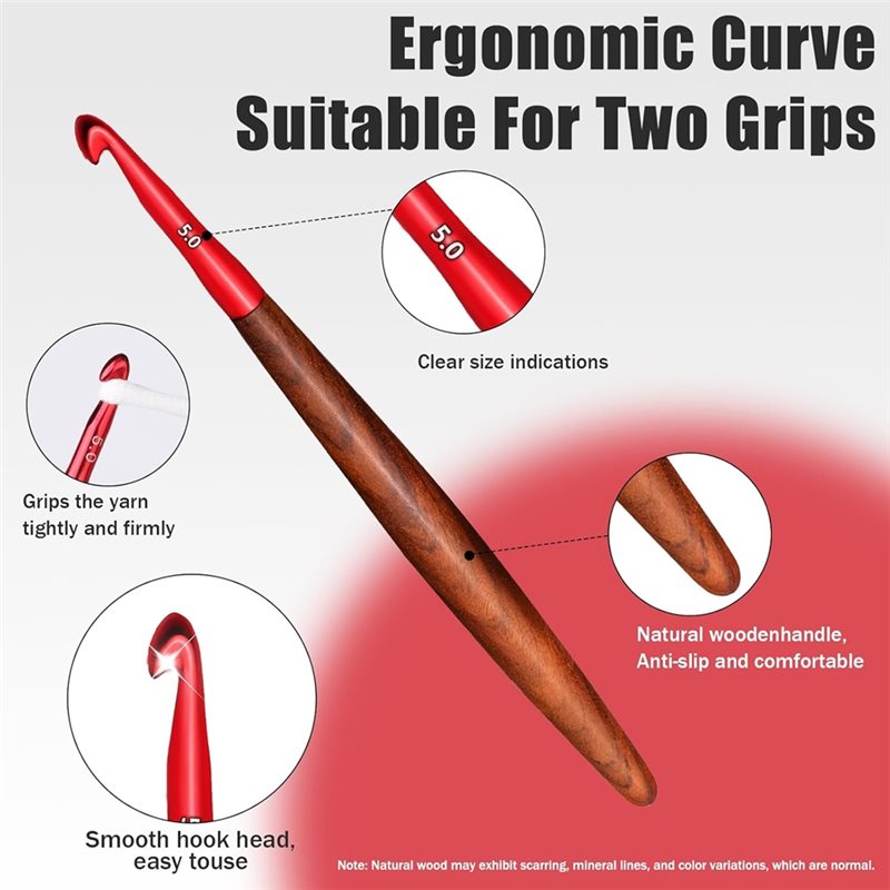 【LAST CHANCE】Ergonomic Crochet - Wooden Crochet Hooks Ergonomic Handle ulasan dan harga